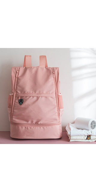 Stylish pink backpack with innovative design for versatile use during sports and travel activities. Functional storage compartments and durable construction make this an ideal accessory for the active, fashion-conscious consumer.