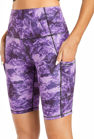 Oalka Women'S Short Yoga Side Pockets High Waist Workout Running Shorts Marble Dye Purple S