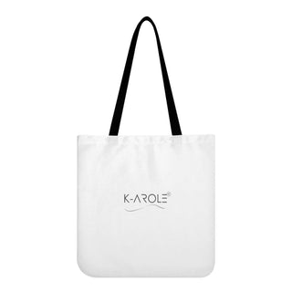 Stylish White Tote Bag with K-AROLE Logo - Elegant women's fashion accessory from the Shopify store K-AROLE, featuring a sleek and modern design with contrasting black handles.