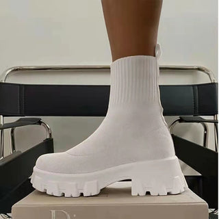 Botas tipo calcetín para mujer Zapatos de tacón grueso con plataforma