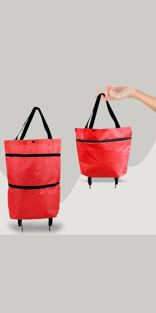 Foldable shopping cart with wheels, premium oxford fabric, multifunction organizer, high capacity, red color