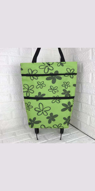 Foldable shopping bag with floral print and wheels, high-capacity multifunction organizer from Ai-Shang Bags Store.