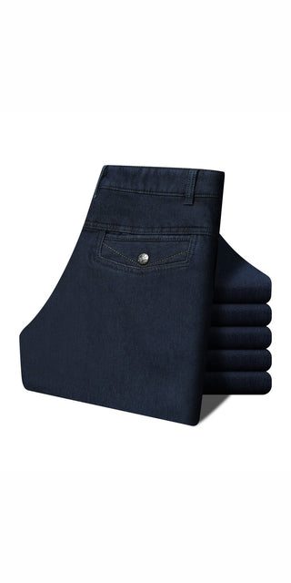 Stylish navy blue velvet jeans displayed in the image. The high-quality, fashionable pants feature a classic design and are perfect for a variety of casual and formal occasions.