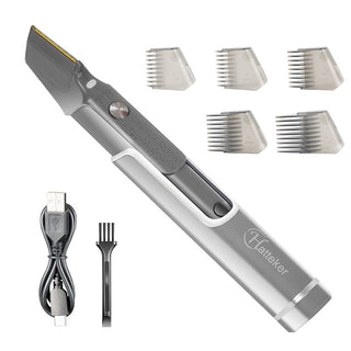 Rechargeable men's hair trimmer with attachable combs for precise haircuts, USB-powered and portable design for convenient grooming on the go.