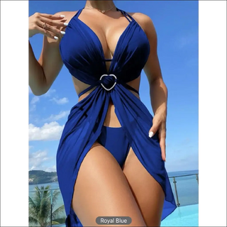 3pcs Halter Neck Bikini Beach Summer Solid Color Split Swimsuit Womens Clothing - K - AROLE