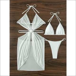 3pcs Halter Neck Bikini Beach Summer Solid Color Split Swimsuit Womens Clothing - K - AROLE