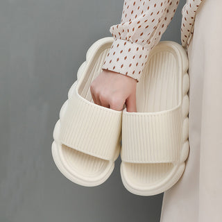 Cozy Knitted Home Slippers - Plush, non-slip white house shoes with textured ribbed design for comfortable indoor wear.