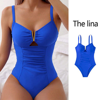Nowe jednoczęściowe bikini z wycięciem w kształcie litery V, modne plażowe, plisowany strój kąpielowy wyszczuplający brzuch, letnia odzież damska