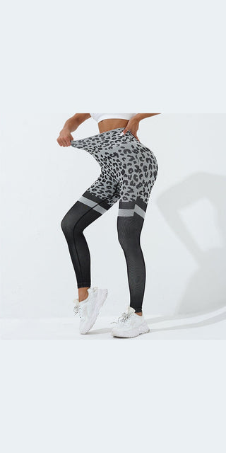 Leopard print leggings with high-waist seamless design - stylish activewear perfect for the gym.