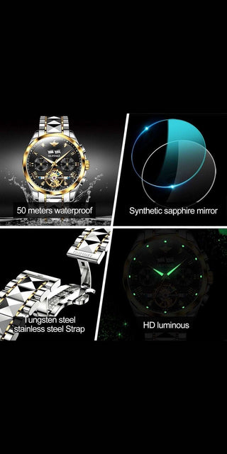 Luxury Automatic Men's Watch with Stainless Steel Strap, Waterproof, and Synthetic Sapphire Mirror Design