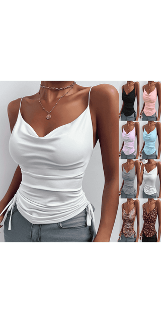Versatile women's camisole tops in various stylish colors, featuring a V-neck design and spaghetti straps for a comfortable, flattering fit.