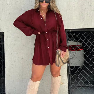 Women's Long Sleeve Jumpsuit With Button Fashion Shirt Dress - K-AROLE