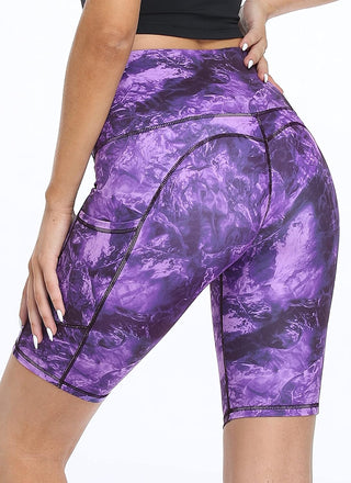 Oalka Women'S Short Yoga Side Pockets High Waist Workout Running Shorts Marble Dye Purple S