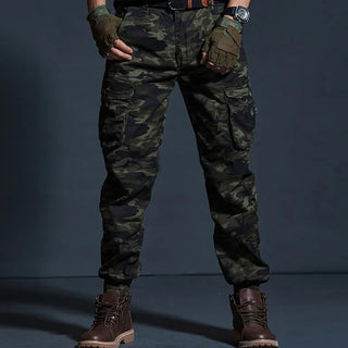 Versatile camouflage cargo pants with multiple pockets for the active outdoorsman.