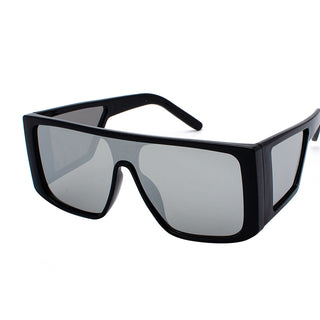 Stylish black rectangular sunglasses with multiple mirror surfaces integrated for a distinctive and modern look.