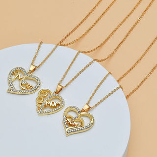 Elegant Diamond Heart Necklace Set - Mother's Day Gift - K - AROLE