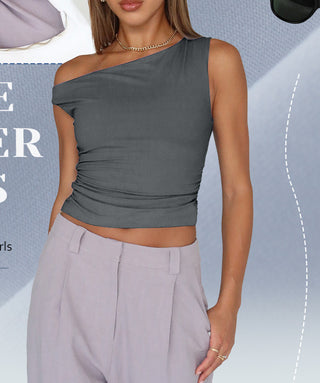 Stylish off-the-shoulder gray cropped tank top with feminine design