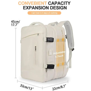 Expandable 40L waterproof travel backpack with USB charging port from K-AROLE™️ brand. Versatile and adjustable design for convenient storage capacity.