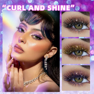 Glittering diamond mascara for long-lasting, curled lashes. Glamorous eye makeup for a shiny, radiant look. Cosmetic beauty product showcased against vibrant background.