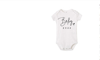 Adorable white baby onesie with "Baby 2022" text