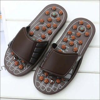 Acupoint Magnetic Therapy Spring Massage Brown Slippers with Pebble Accents