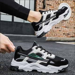 Black White Lace-up Sneakers Men Outdoor Breathable Csual