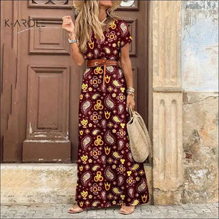 K - AROLE™️ Bohemian - Inspired Maxi Dress with Waist Trim and Garden Charm - K - AROLE