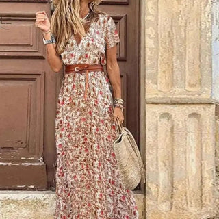 K - AROLE™️ Bohemian - Inspired Maxi Dress with Waist Trim and Garden Charm - K - AROLE