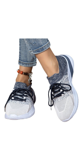 Stylish color-matching mesh sneakers with lace-up design for women's casual or athletic wear.