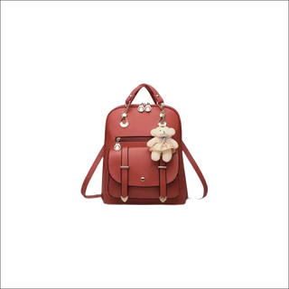 Chic Floral Backpack with Embroidered Details - wine red