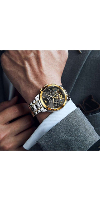 Luxury Automatic Men's Watch with Gold Accents and Stainless Steel Bracelet