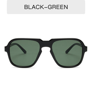 Black-green large frame vintage-style sunglasses with modern design. The sunglasses feature a bold, square frame in a sleek black-green color combination. The lenses provide UV protection and the sturdy frame is suitable for everyday wear or driving.