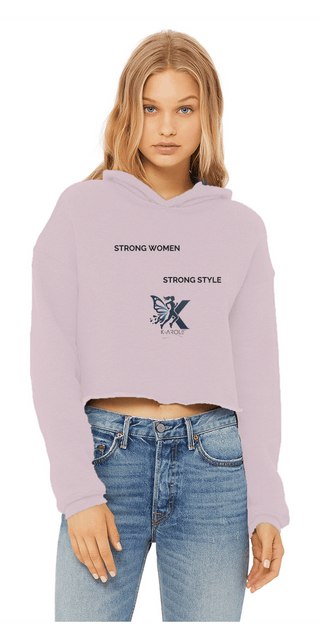 Stylish women's cropped hoodie with text graphic design, showcasing a vibrant and trendy fashion look.