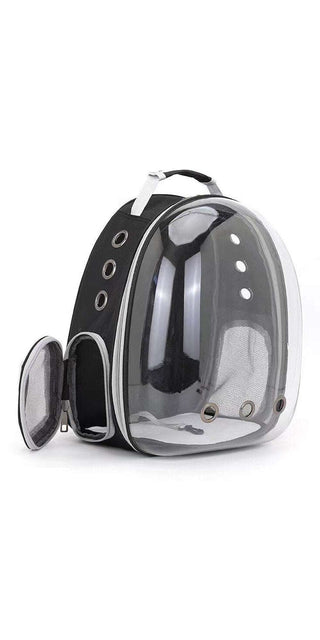 Transparent pet carrier backpack with a window for dogs and cats to travel safely and comfortably.