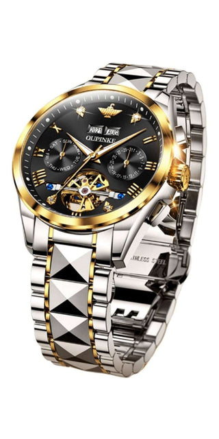 Luxury Automatic Men's Watch with Elegant Black and Gold Accents
