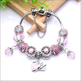 Elegant Charms Beaded Necklace Set - Pink / 17cm