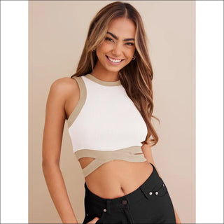 Elegant Cropped Tie-Front Sleeveless Top - White / L