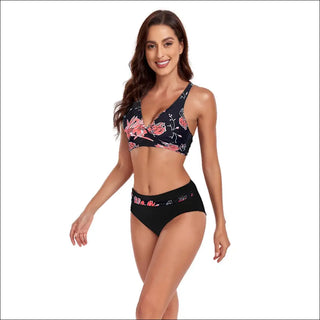 Elegant Floral Halter Neck Swimsuit Set - K - AROLE