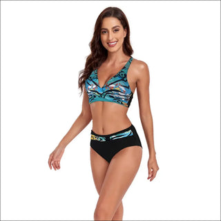 Elegant Floral Halter Neck Swimsuit Set - K - AROLE