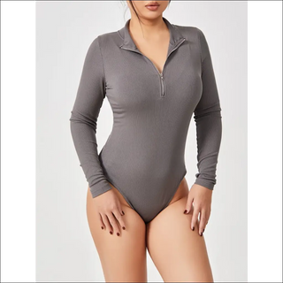 Elegant Long Sleeve V - Neck Bodysuit - K - AROLE