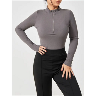 Elegant Long Sleeve V - Neck Bodysuit - K - AROLE