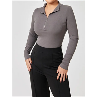 Elegant Long Sleeve V - Neck Bodysuit - K - AROLE