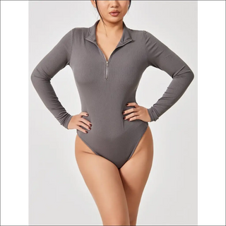 Elegant Long Sleeve V - Neck Bodysuit - K - AROLE