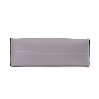 Stylish gray leather handbag with silver stitching details displayed against a plain white background.