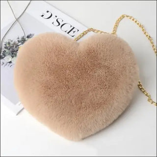 Enchanting Plush Heart-Shaped Shoulder Bag - Khaki - clothes