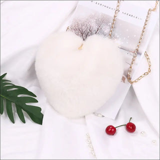 Enchanting Plush Heart-Shaped Shoulder Bag - White - clothes