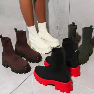 Dam sock boots Plattform Chunky Heels Skor