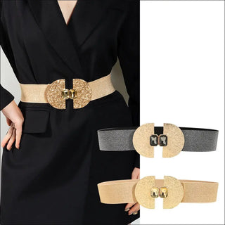 Fashion Stretch Women Glittering With Pearls Elastic Belt Decorative Skirt Belt Simple Premium Waist Cover - K - AROLE