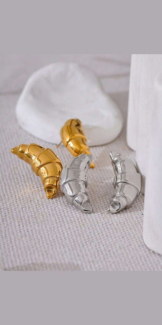 Elegant metallic croissant earrings - 18K gold plated and stainless steel stud fashion jewelry