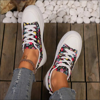 Halloween Skull Print Lace-up Canvas Shoes For Women